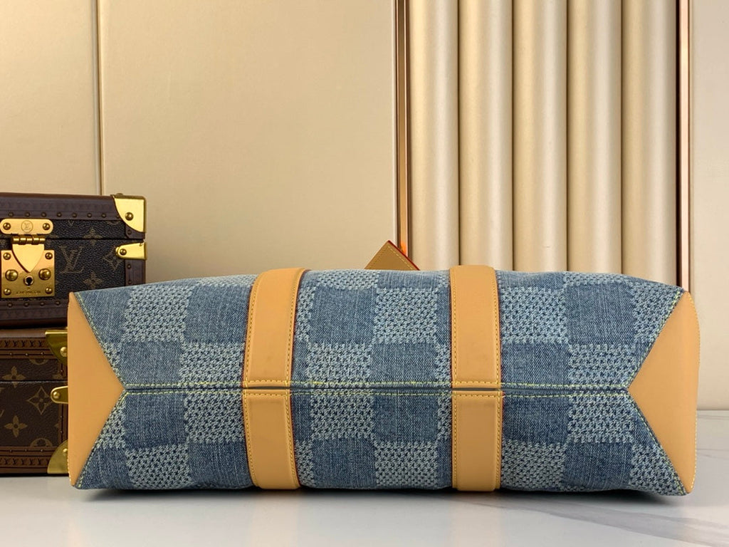 SAC CABAS WEEK-END 43 EN DENIM BLEU DAMIER 3D