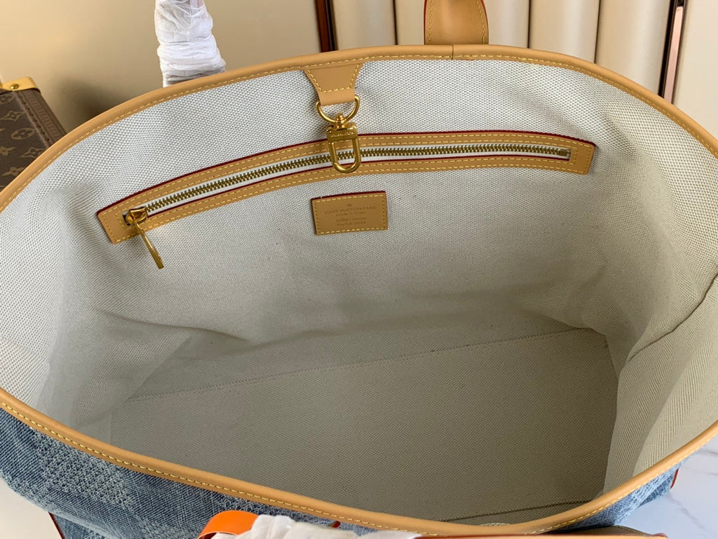 SAC CABAS WEEK-END 43 EN DENIM BLEU DAMIER 3D