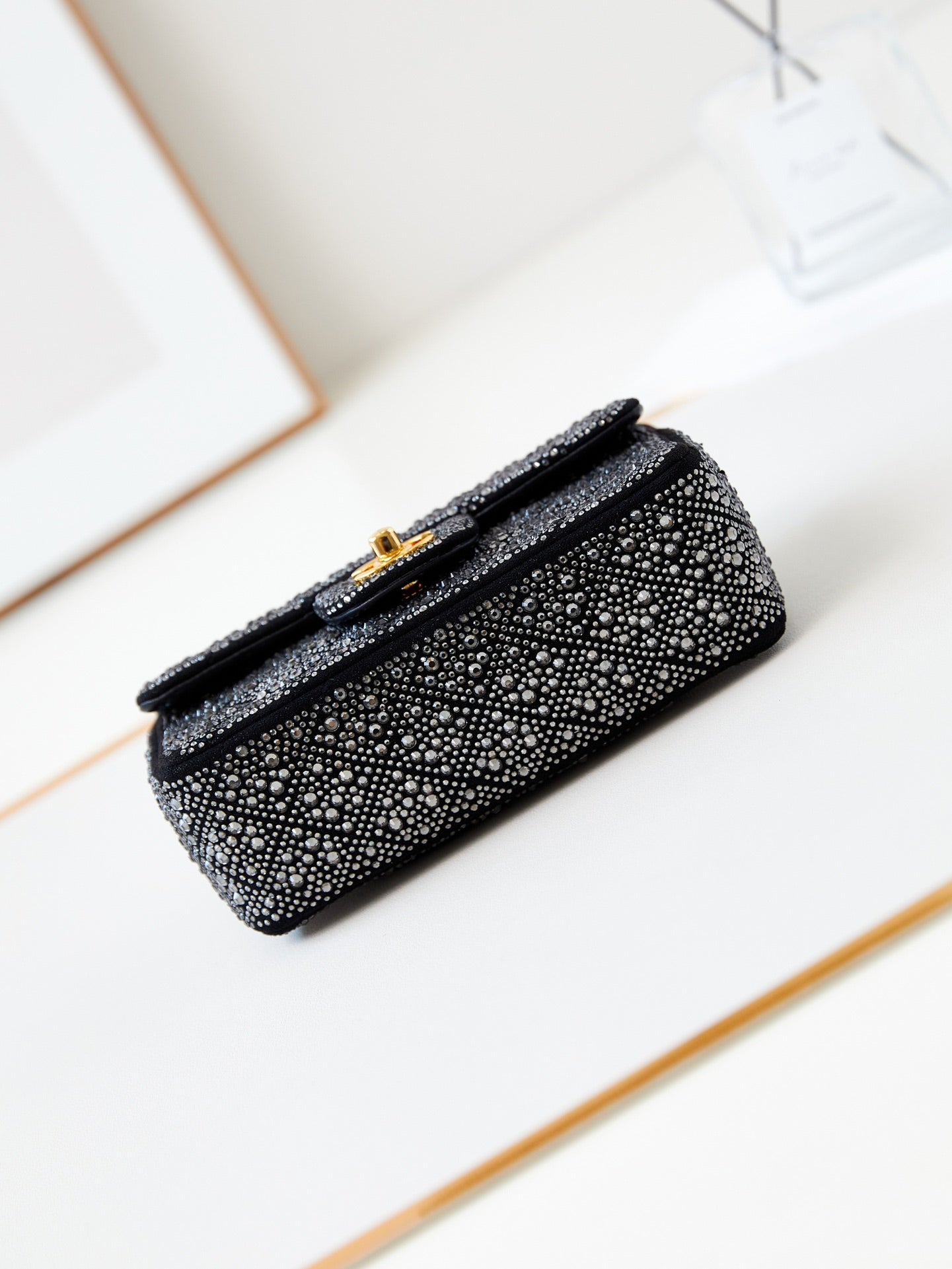 24B MINI FLAP BAG  20CM BLACK LAMBSKIN SILVER DIAMOND