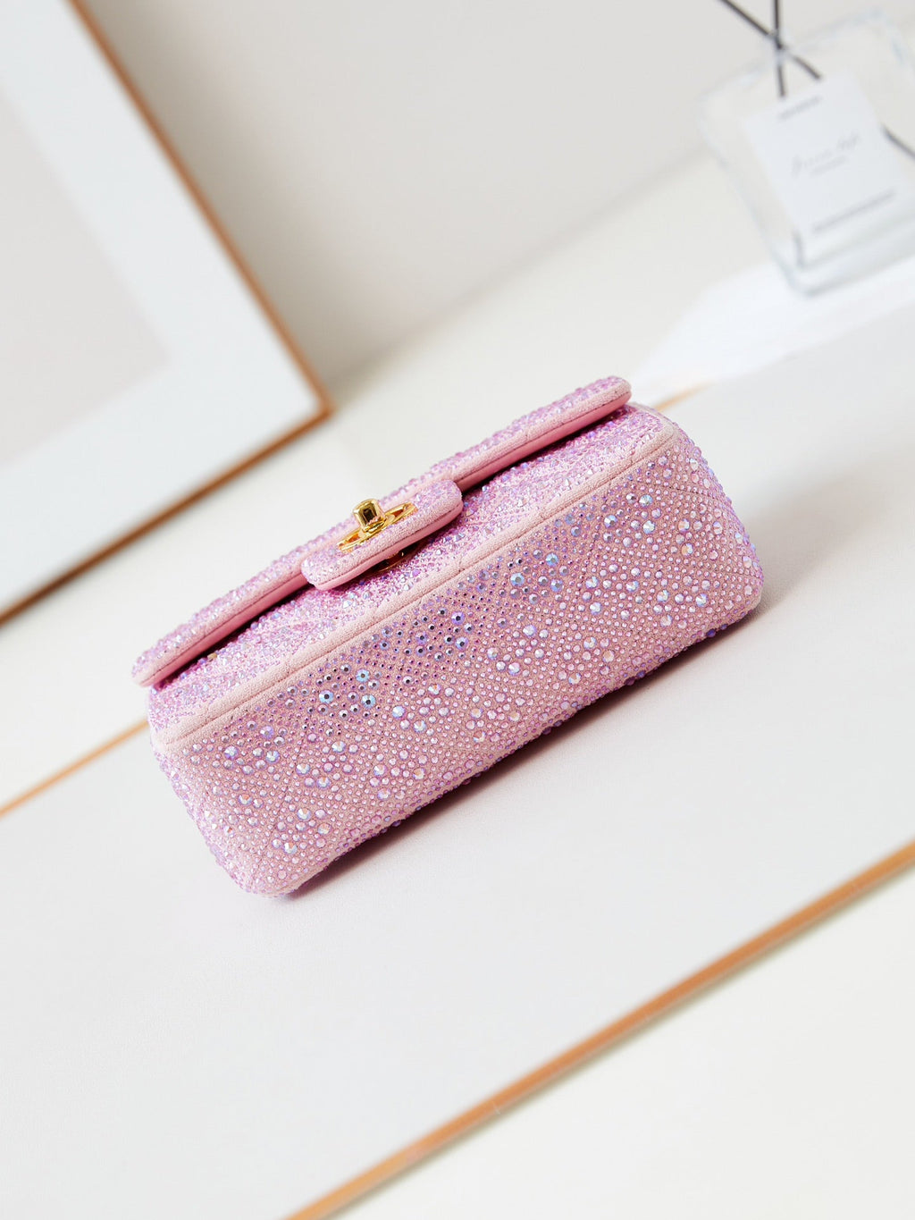 24B MINI SAC À RABAT 20CM CUIR D'AGNEAU ROSE ARGENT VIOLET DIAMANT