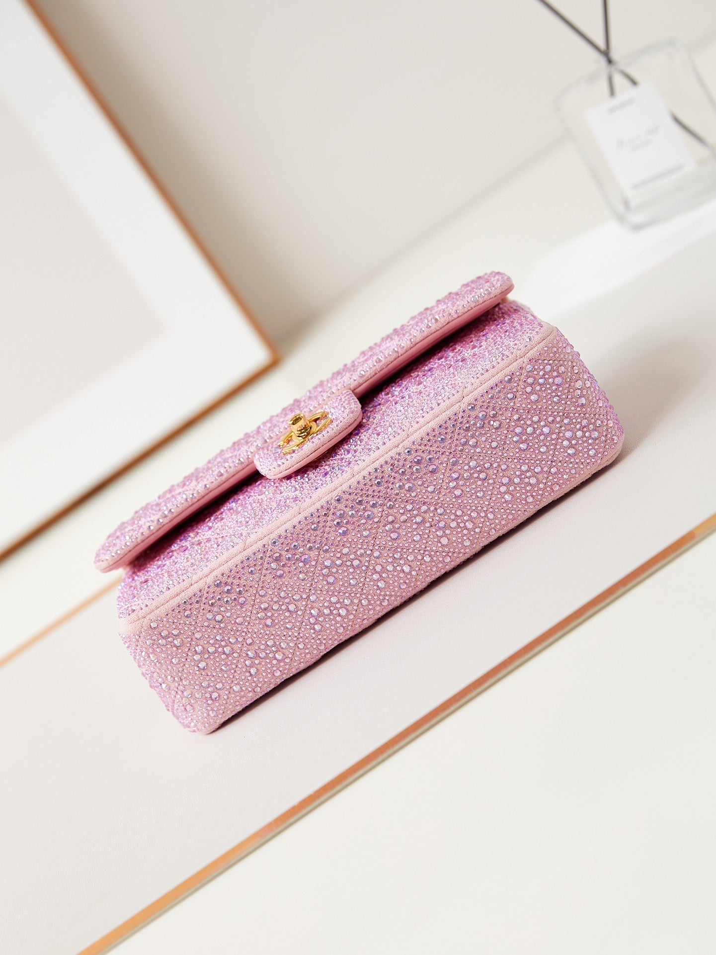 24B MEDIUM FLAP BAG 25CM PINK LAMBSKIN SILVER PURPLE DIAMOND
