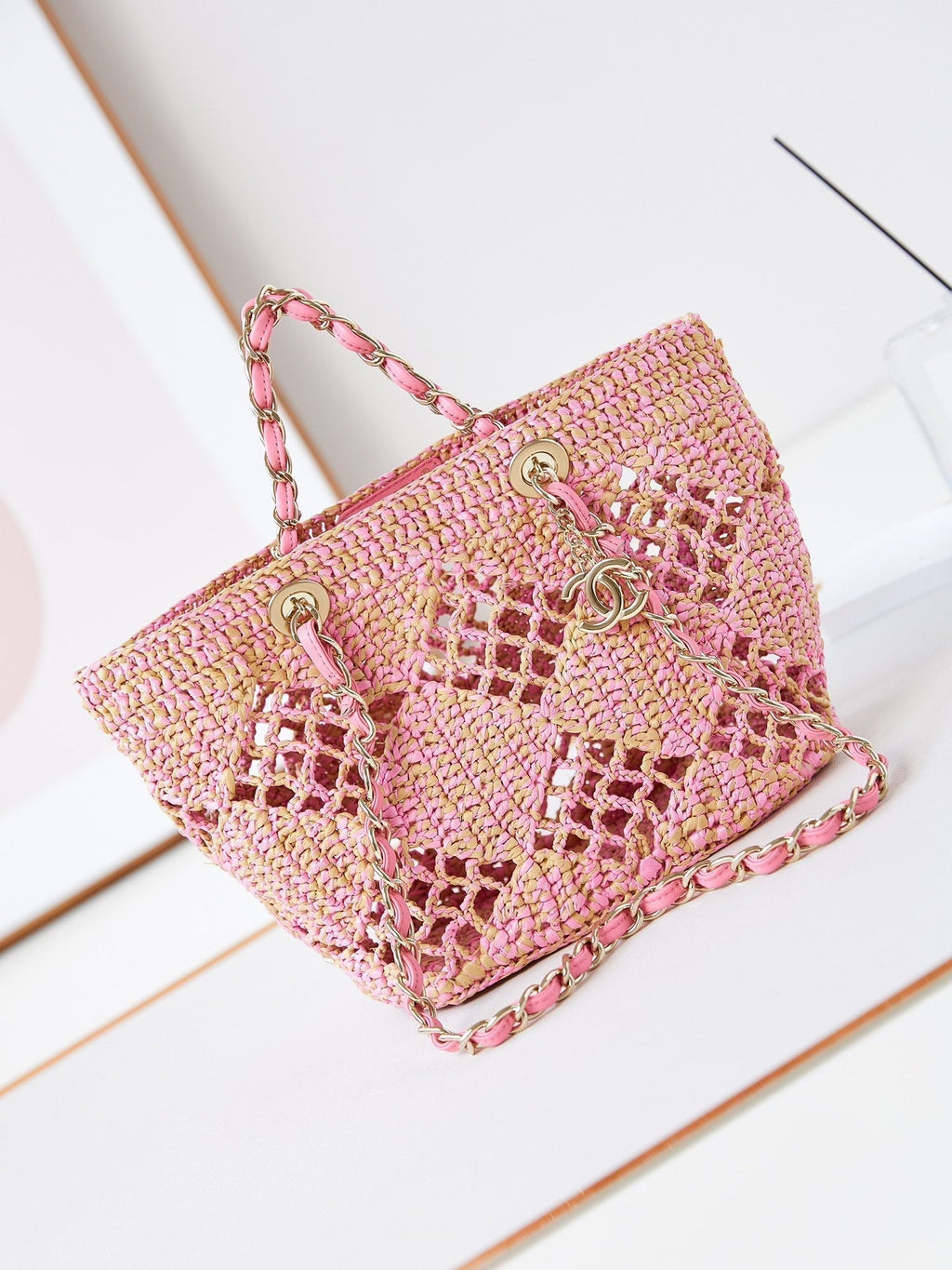 SAC DE PLAGE CC COCO 32CM ROSE RAPHIA