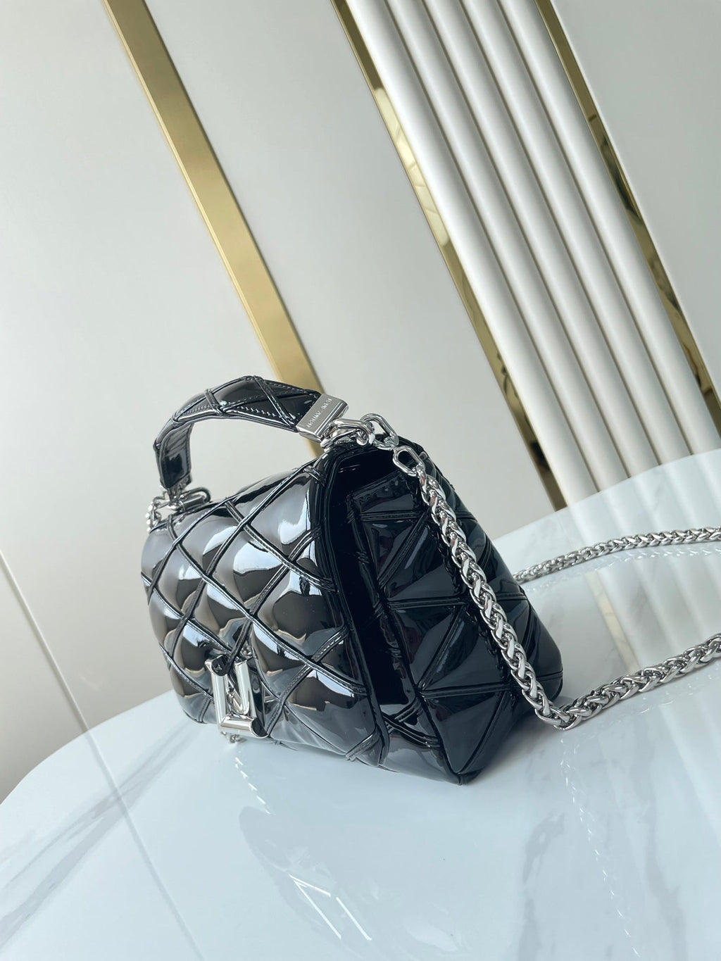 GO-14 MM 23 PO CUIR DE VEAU NOIR BRILLANT QUINCAILLERIE ARGENTÉE