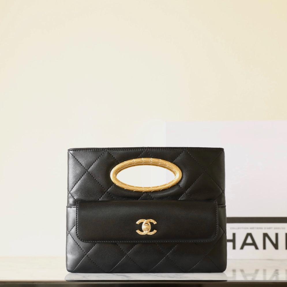 CC 24B CLUTH 25CM BLACK LAMBSKIN