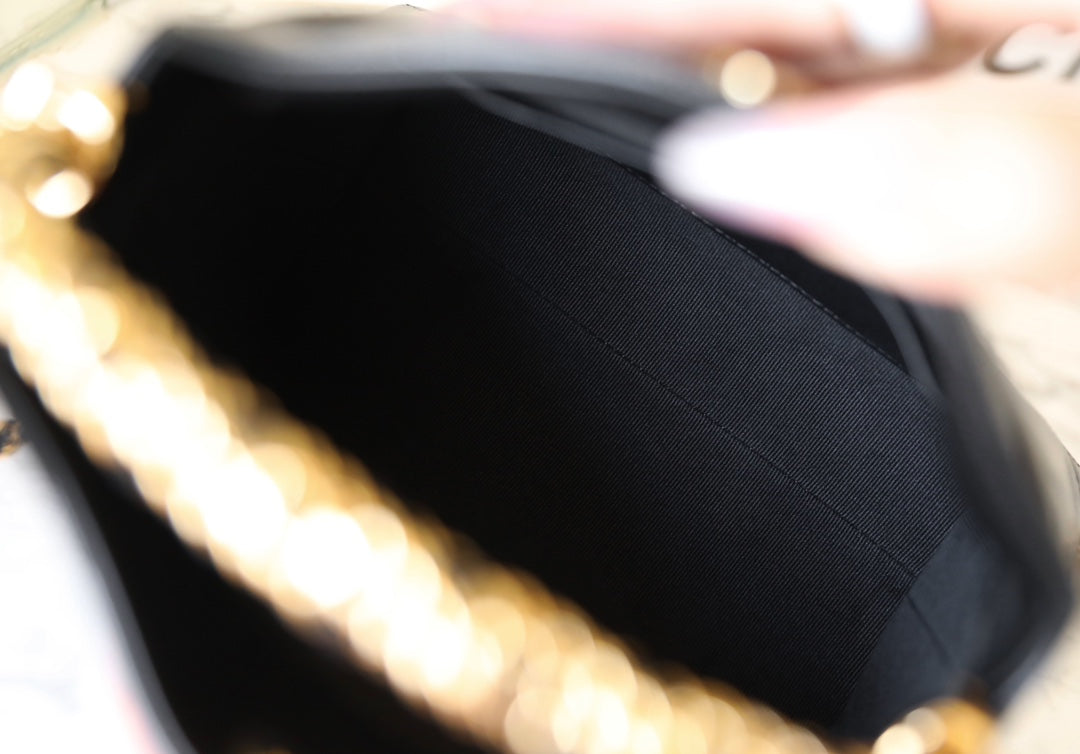24B CLUTH WITH CHAIN BLACK LAMBSKIN GOLD HARDWARE