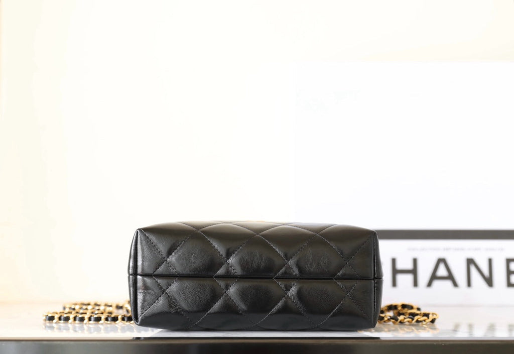 24B CLUTH WITH CHAIN BLACK LAMBSKIN GOLD HARDWARE
