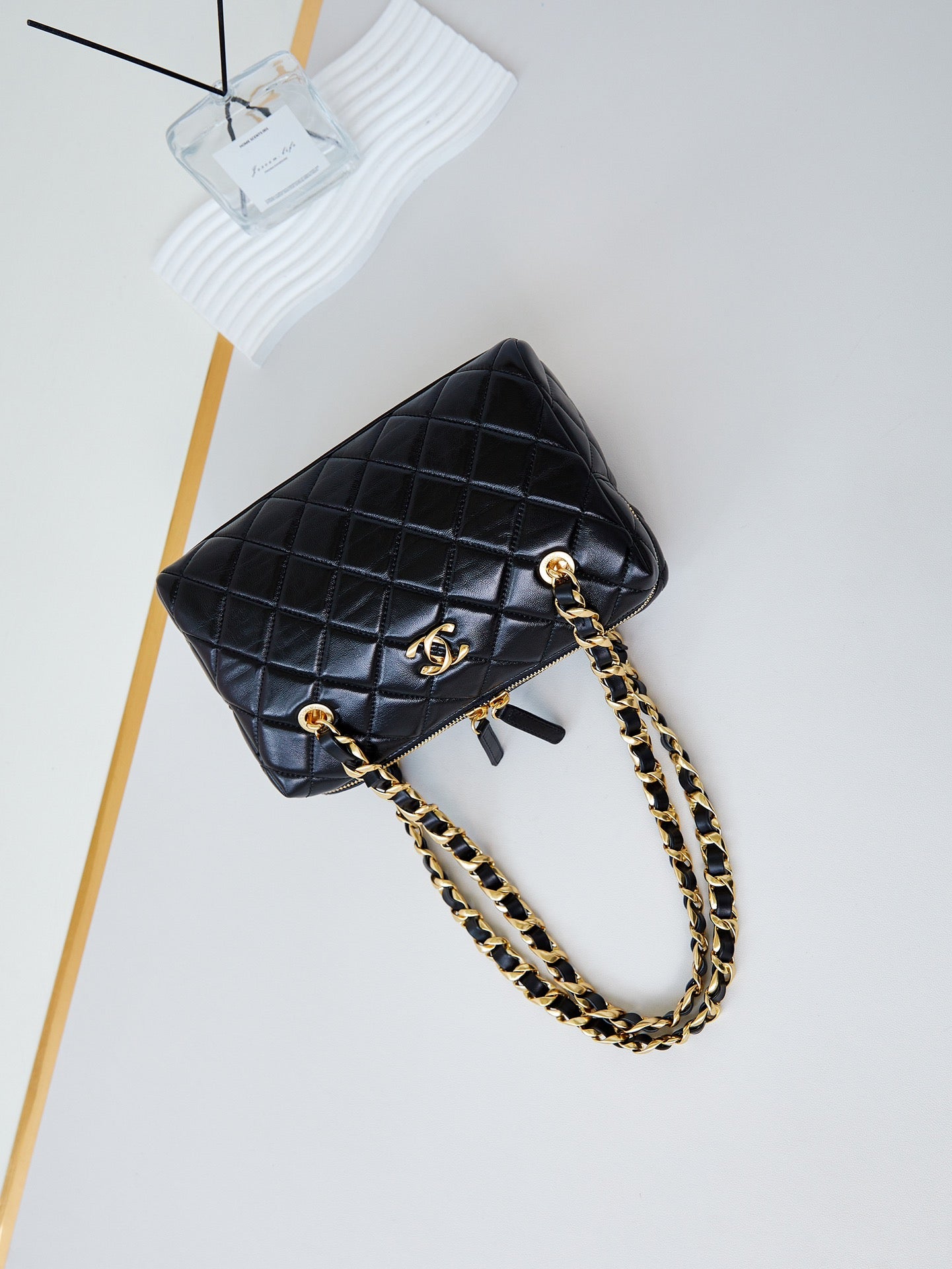 SAC BOWLING CC 24K 25CM EN CUIR D'AGNEAU CIRÉ NOIR