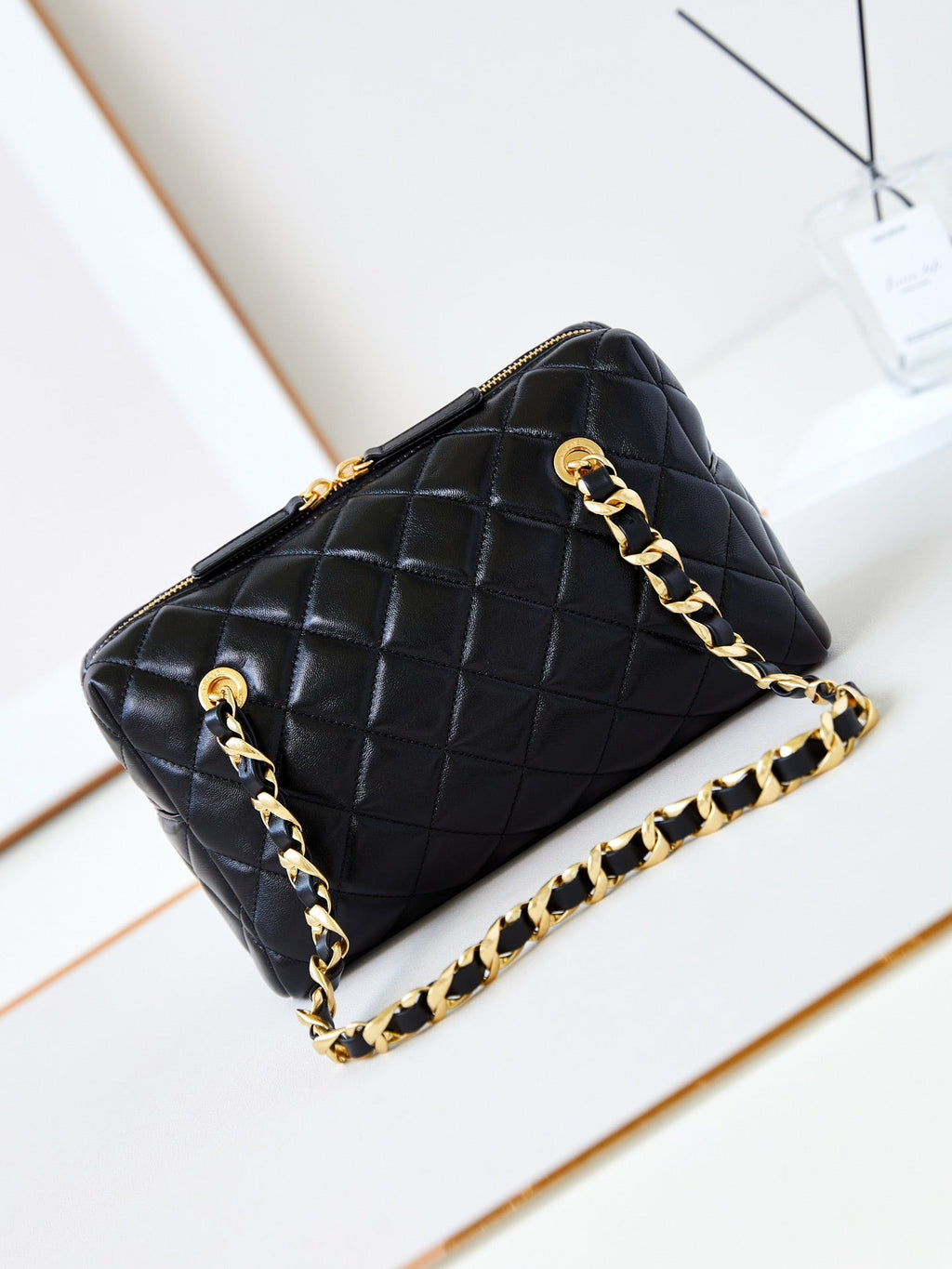 SAC BOWLING CC 24K 25CM EN CUIR D'AGNEAU CIRÉ NOIR