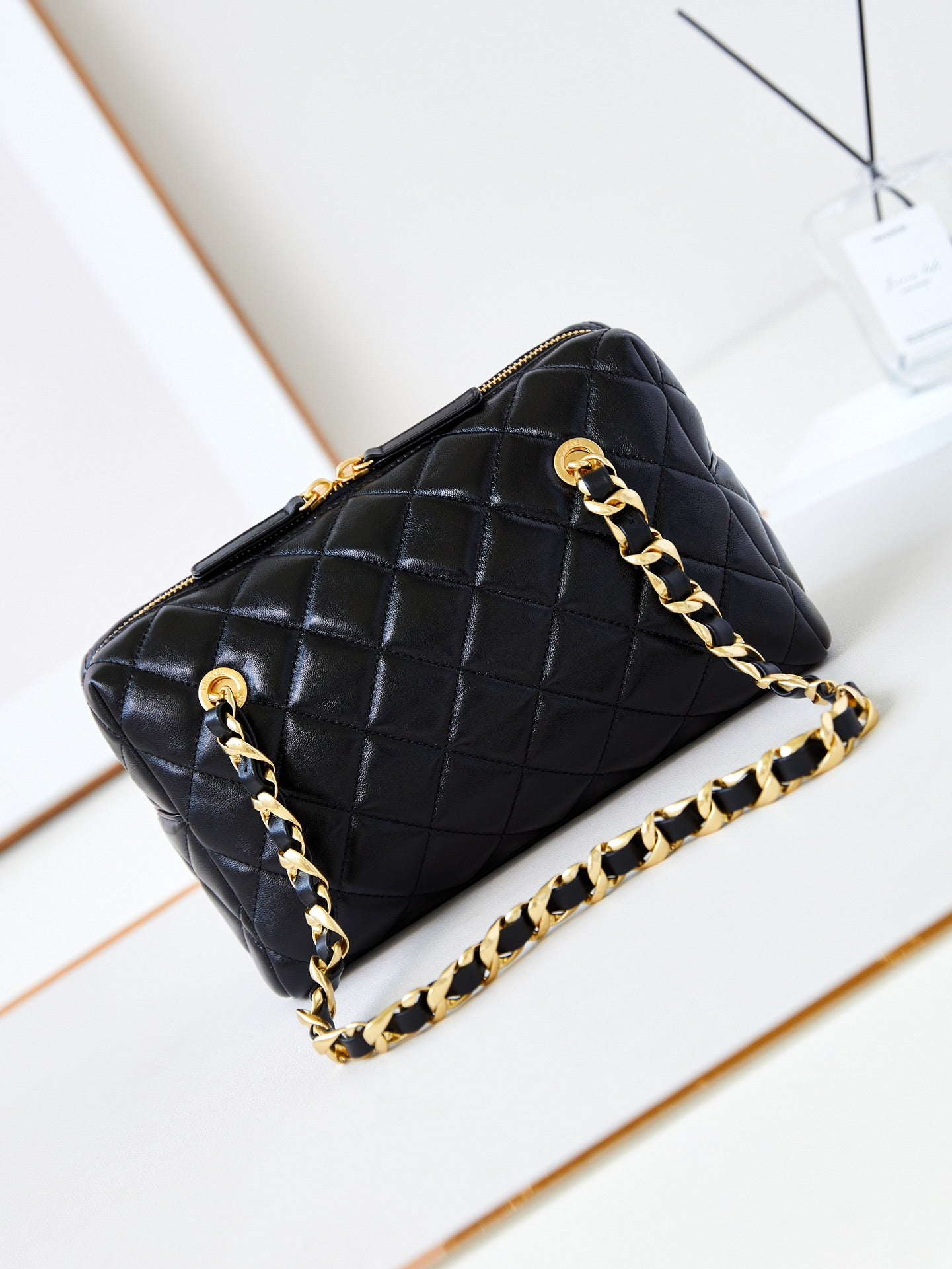 SAC BOWLING CC 24K 25CM EN CUIR D'AGNEAU CIRÉ NOIR
