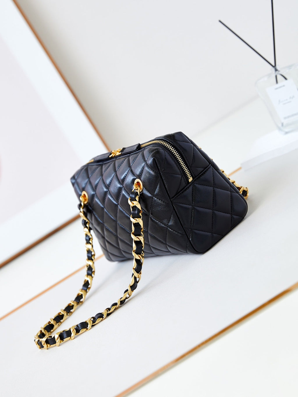 SAC BOWLING CC 24K 25CM EN CUIR D'AGNEAU CIRÉ NOIR