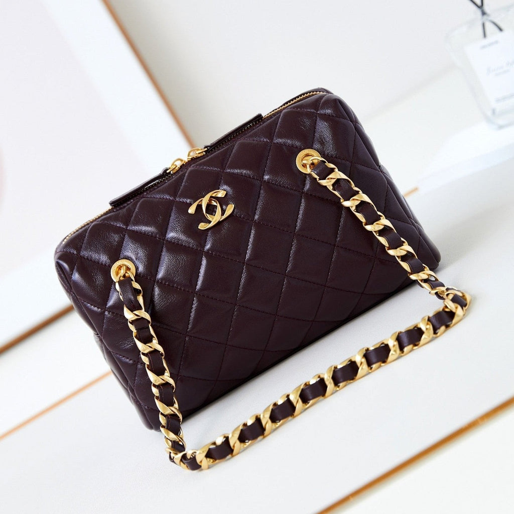SAC BOWLING CC 24K 25CM CUIR D'AGNEAU CIRÉ BORDEAUX