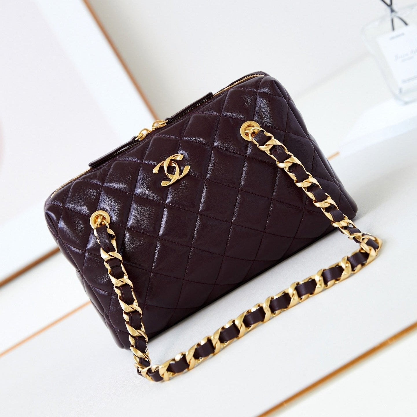 SAC BOWLING CC 24K 25CM CUIR D'AGNEAU CIRÉ BORDEAUX