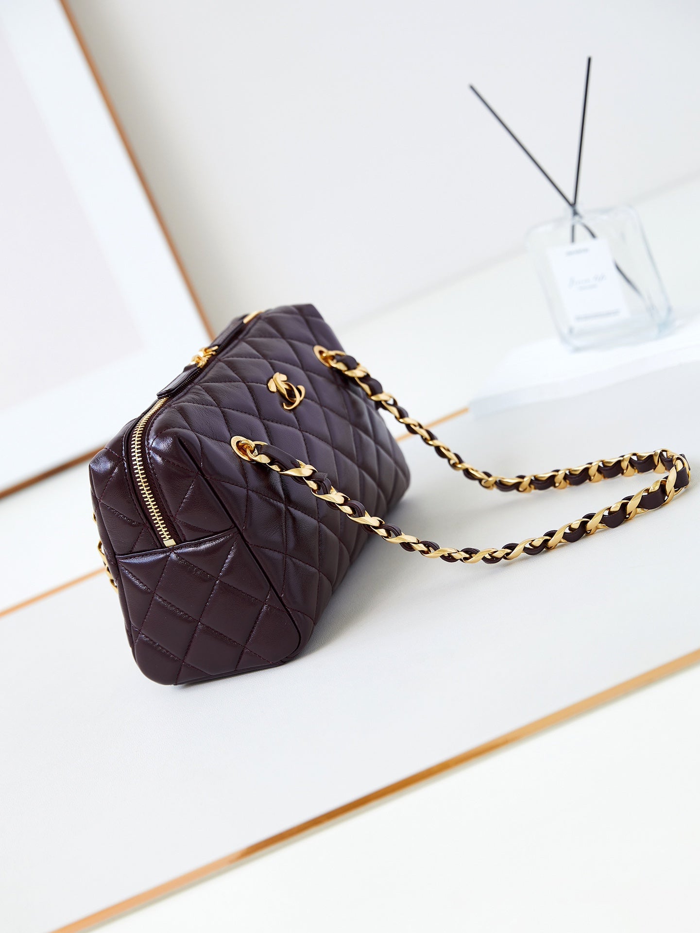 SAC BOWLING CC 24K 25CM CUIR D'AGNEAU CIRÉ BORDEAUX