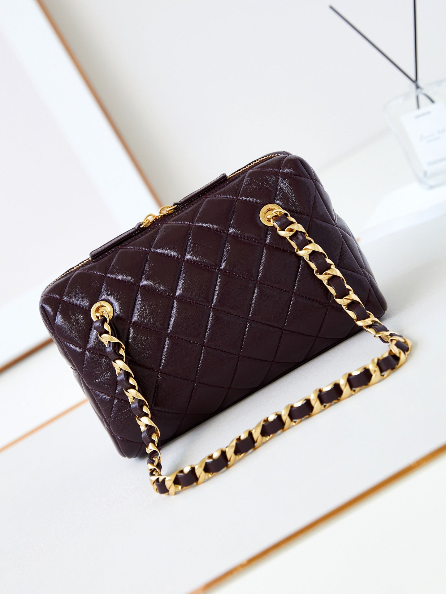SAC BOWLING CC 24K 25CM CUIR D'AGNEAU CIRÉ BORDEAUX
