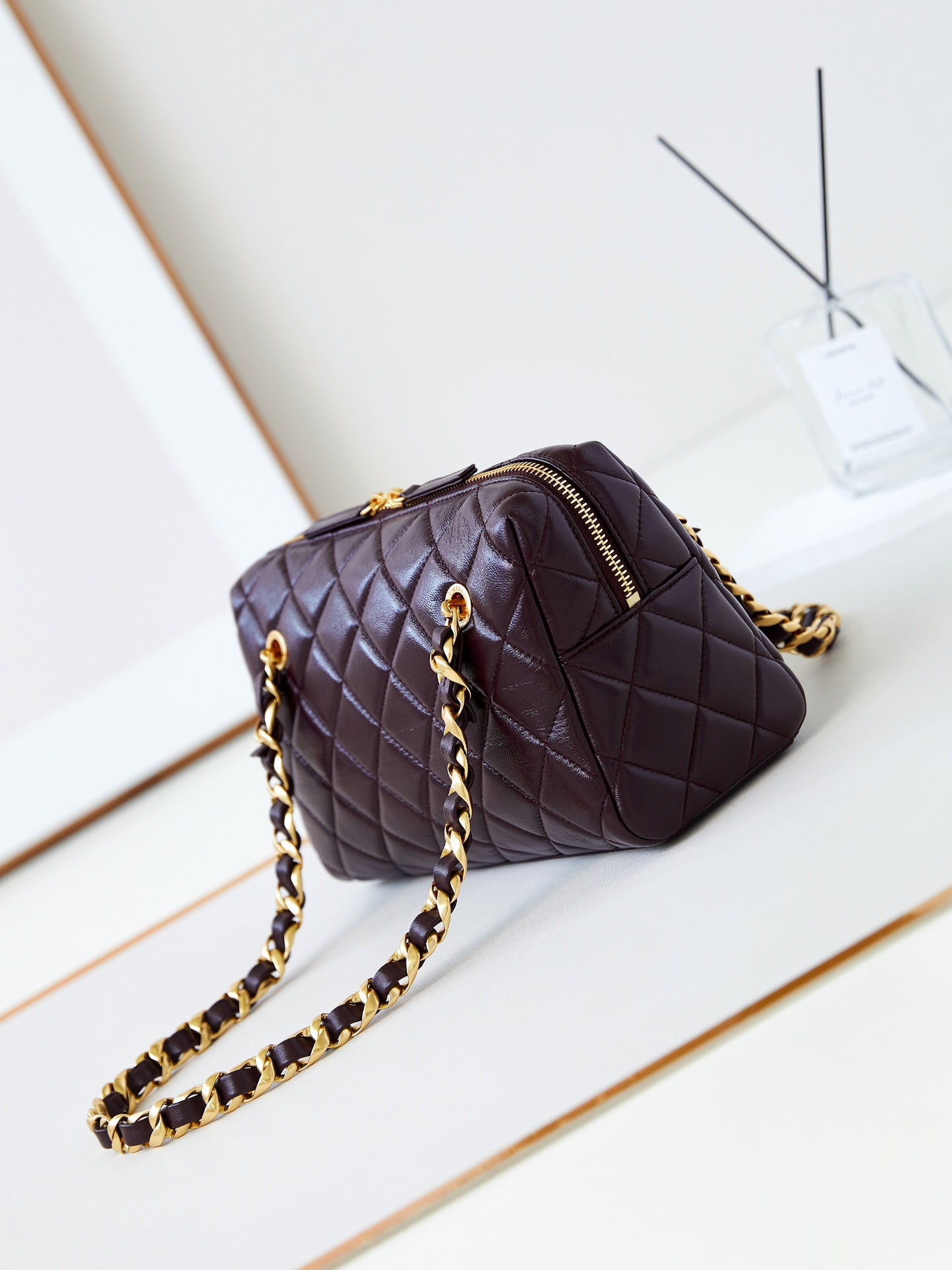 SAC BOWLING CC 24K 25CM CUIR D'AGNEAU CIRÉ BORDEAUX
