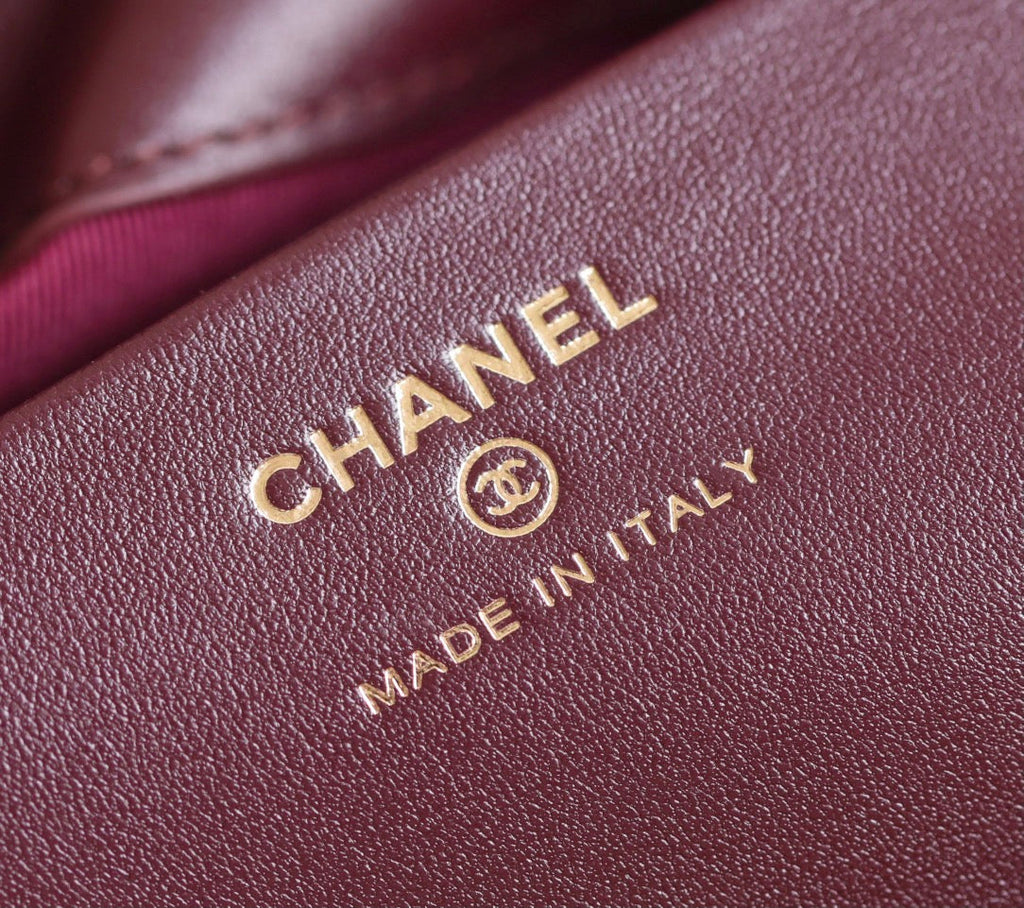 24B CLUTH WITH CHAIN BURGUNDY LAMBSKIN GOLD HARDWARE
