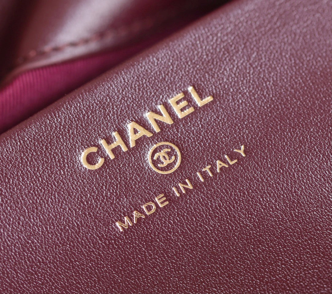 24B CLUTH WITH CHAIN BURGUNDY LAMBSKIN GOLD HARDWARE