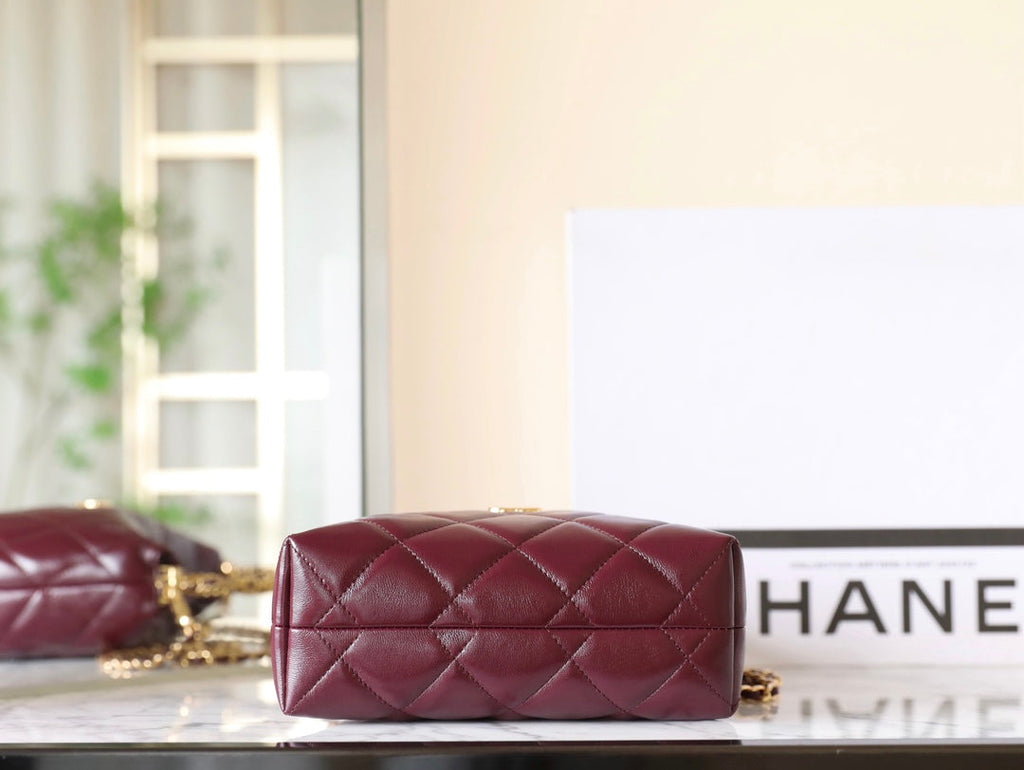 24B CLUTH WITH CHAIN BURGUNDY LAMBSKIN GOLD HARDWARE
