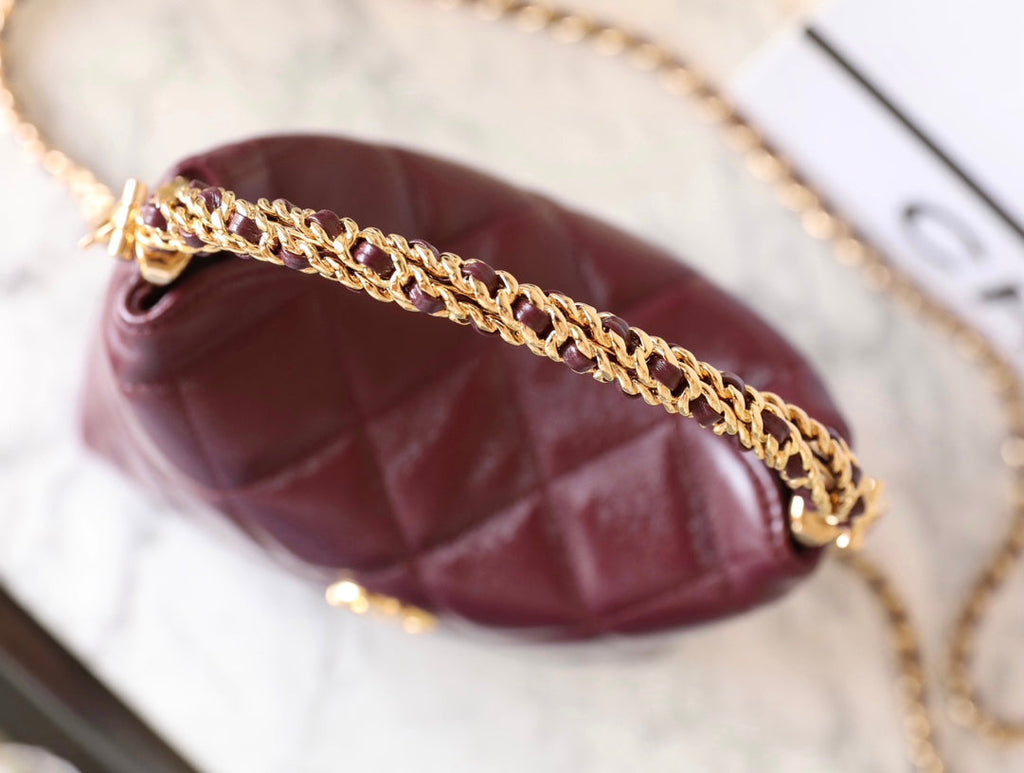 24B CLUTH WITH CHAIN BURGUNDY LAMBSKIN GOLD HARDWARE