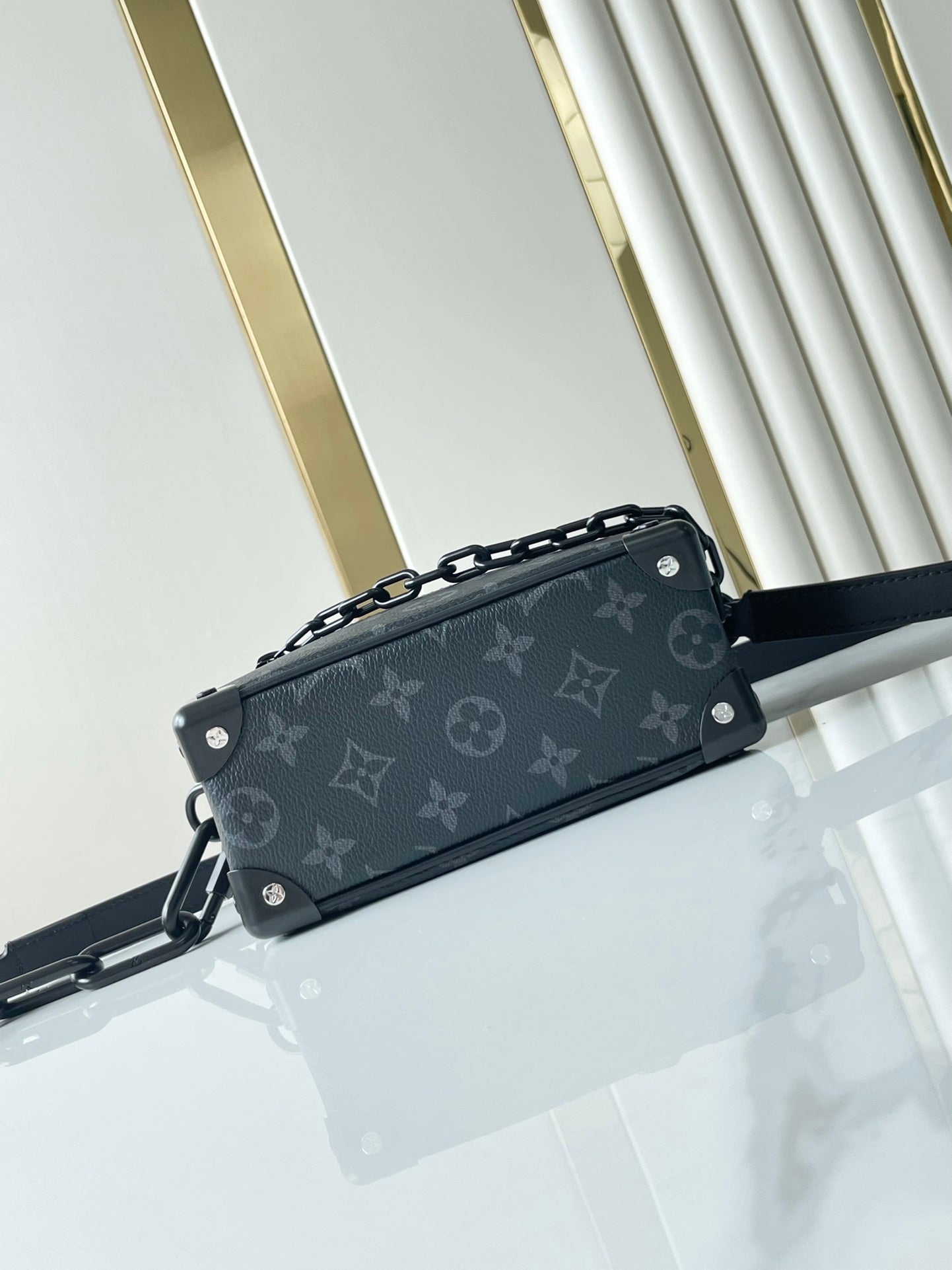MINI COFFRE SOUPLE 18 PO MONOGRAMME GUN METAL TOILE ECLIPSE