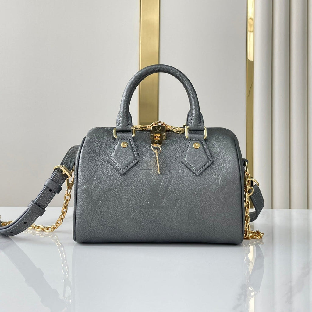 SPEEDY BANDOULIÈRE 20 EN GUN METAL MONOGRAMME EMPREINTE GOLD QUINCAILLERIE