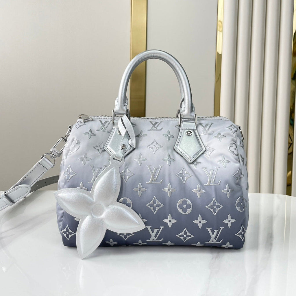 SAC À BANDOULIÈRE SPEEDY 25 PO EN NYLON MONOGRAMME ARGENT DÉGRADÉ QUINCAILLERIE ARGENTÉE