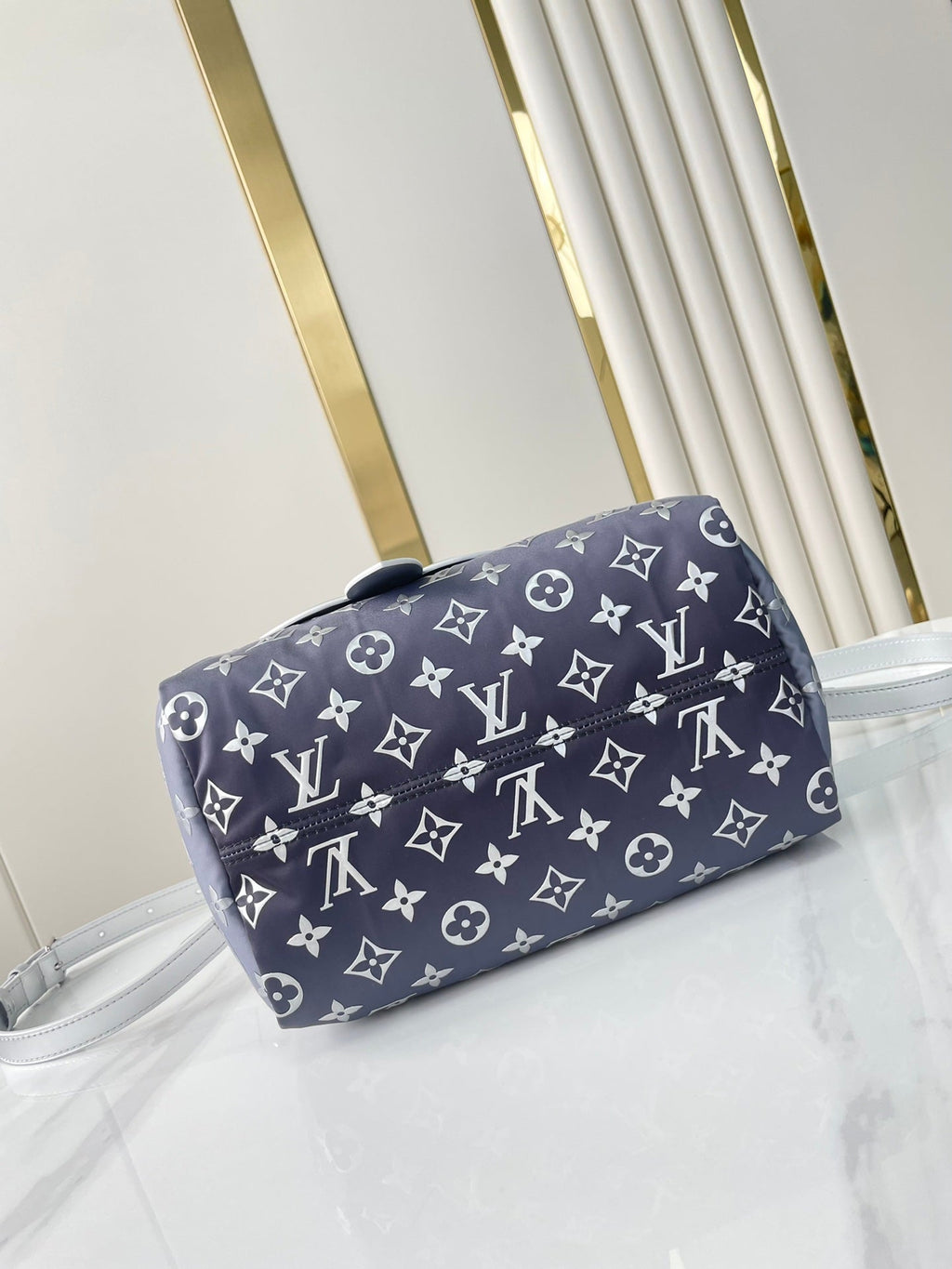 SAC À BANDOULIÈRE SPEEDY 25 PO EN NYLON MONOGRAMME ARGENT DÉGRADÉ QUINCAILLERIE ARGENTÉE