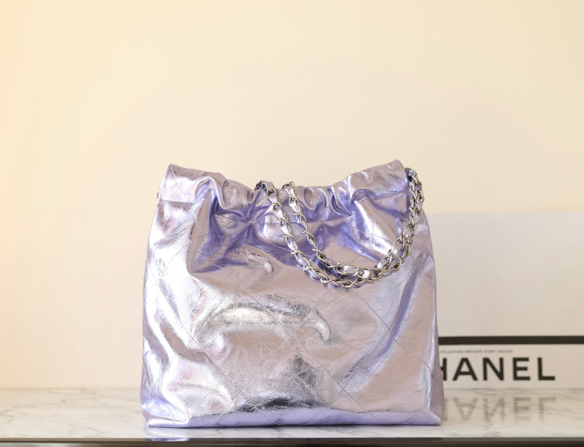 SAC HOBO 22 25C 35CM CUIR D'AGNEAU MÉTALLISÉ VIOLET
