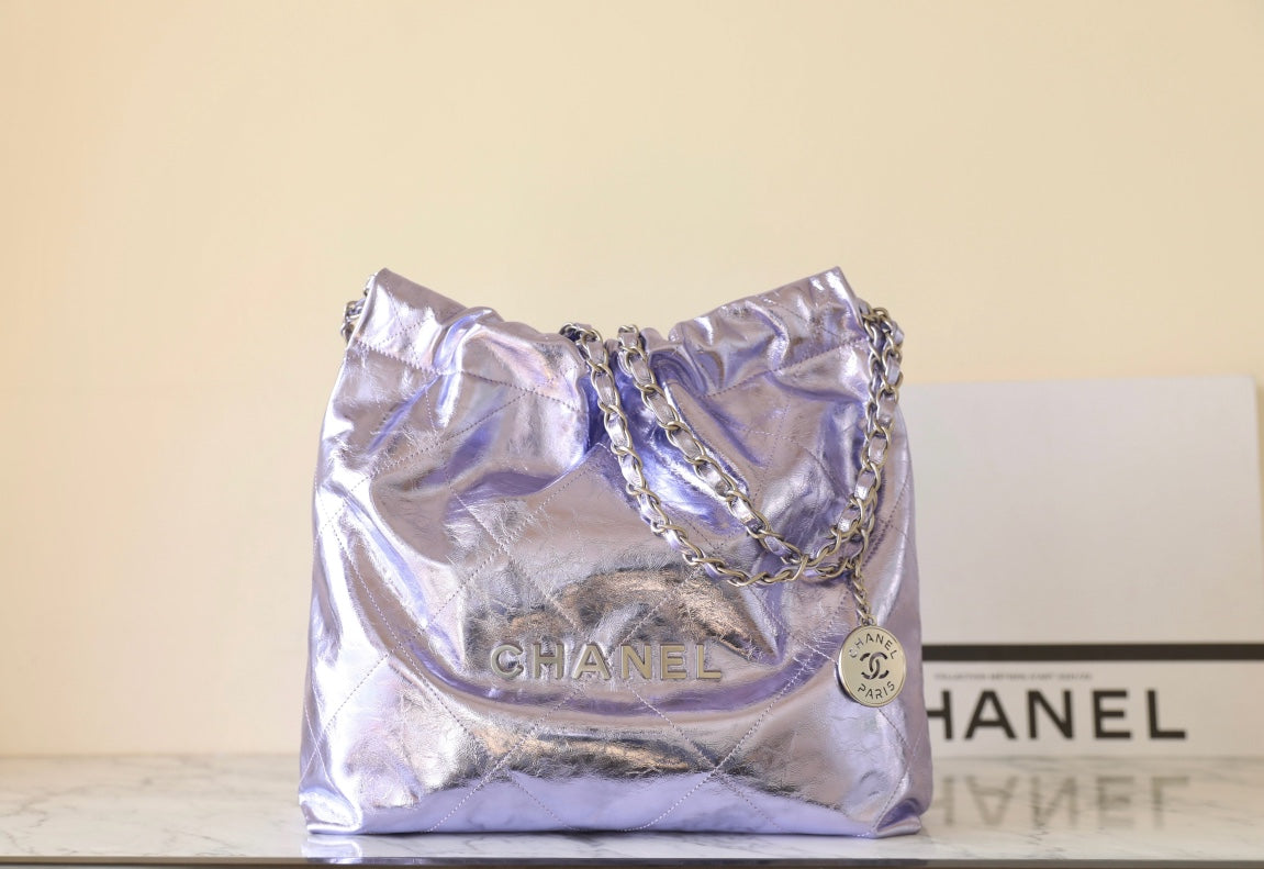 SAC HOBO 22 25C 35CM CUIR D'AGNEAU MÉTALLISÉ VIOLET