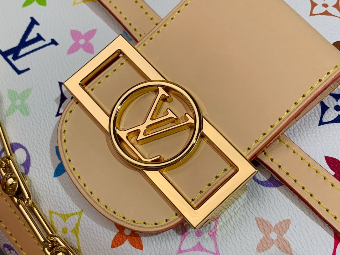 LV X TM DAUPHINE SOFT GM 28CM BLANC MULTICOLORE GARNITURES EN CUIR DE VACHE