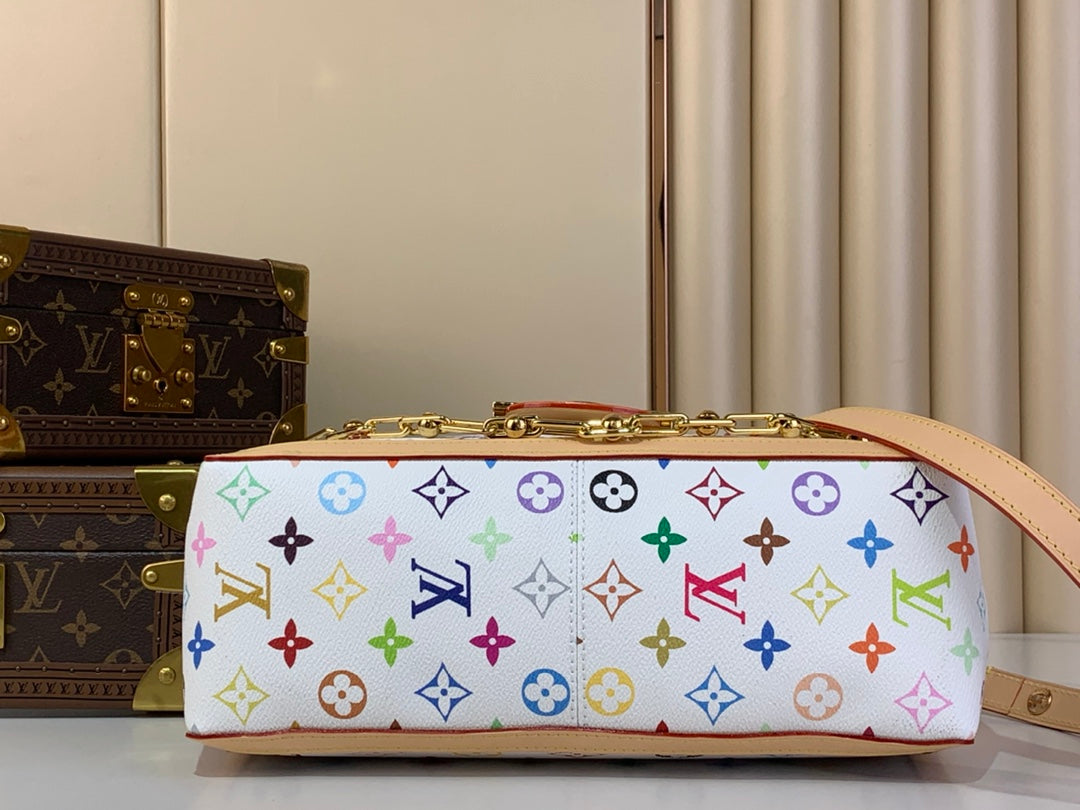 LV X TM DAUPHINE SOFT GM 28CM BLANC MULTICOLORE GARNITURES EN CUIR DE VACHE