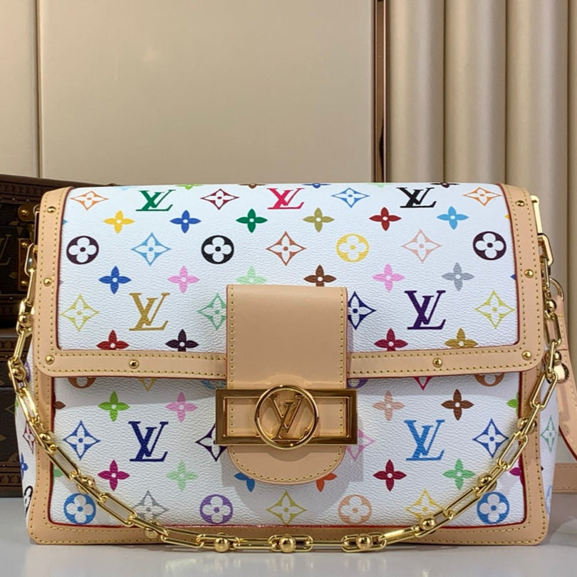 LV X TM DAUPHINE SOFT GM 28CM BLANC MULTICOLORE GARNITURES EN CUIR DE VACHE