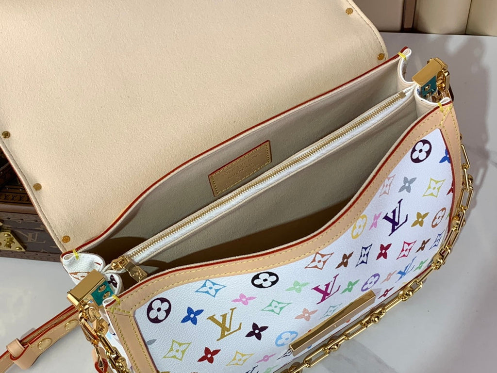 LV X TM DAUPHINE SOFT GM 28CM BLANC MULTICOLORE GARNITURES EN CUIR DE VACHE