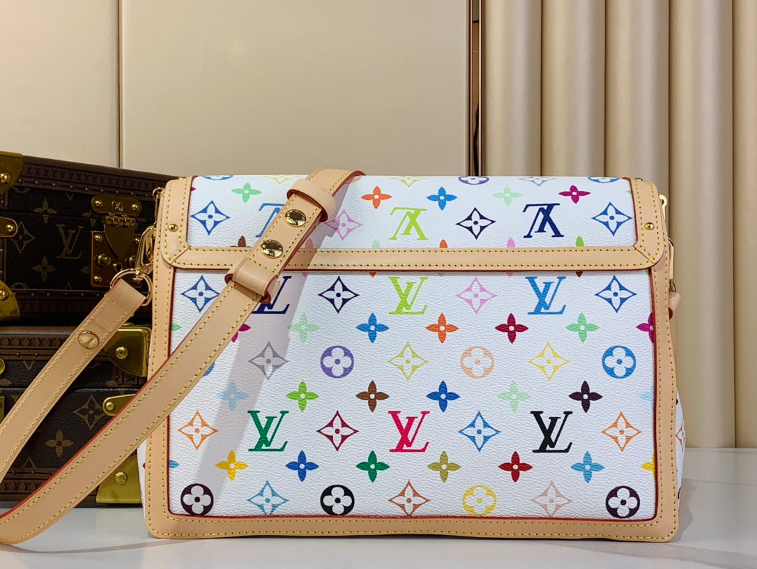LV X TM DAUPHINE SOFT GM 28CM BLANC MULTICOLORE GARNITURES EN CUIR DE VACHE