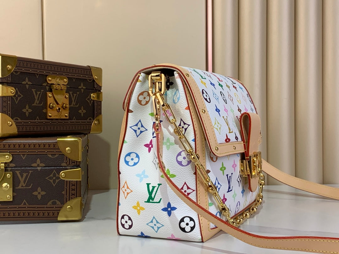 LV X TM DAUPHINE SOFT GM 28CM BLANC MULTICOLORE GARNITURES EN CUIR DE VACHE