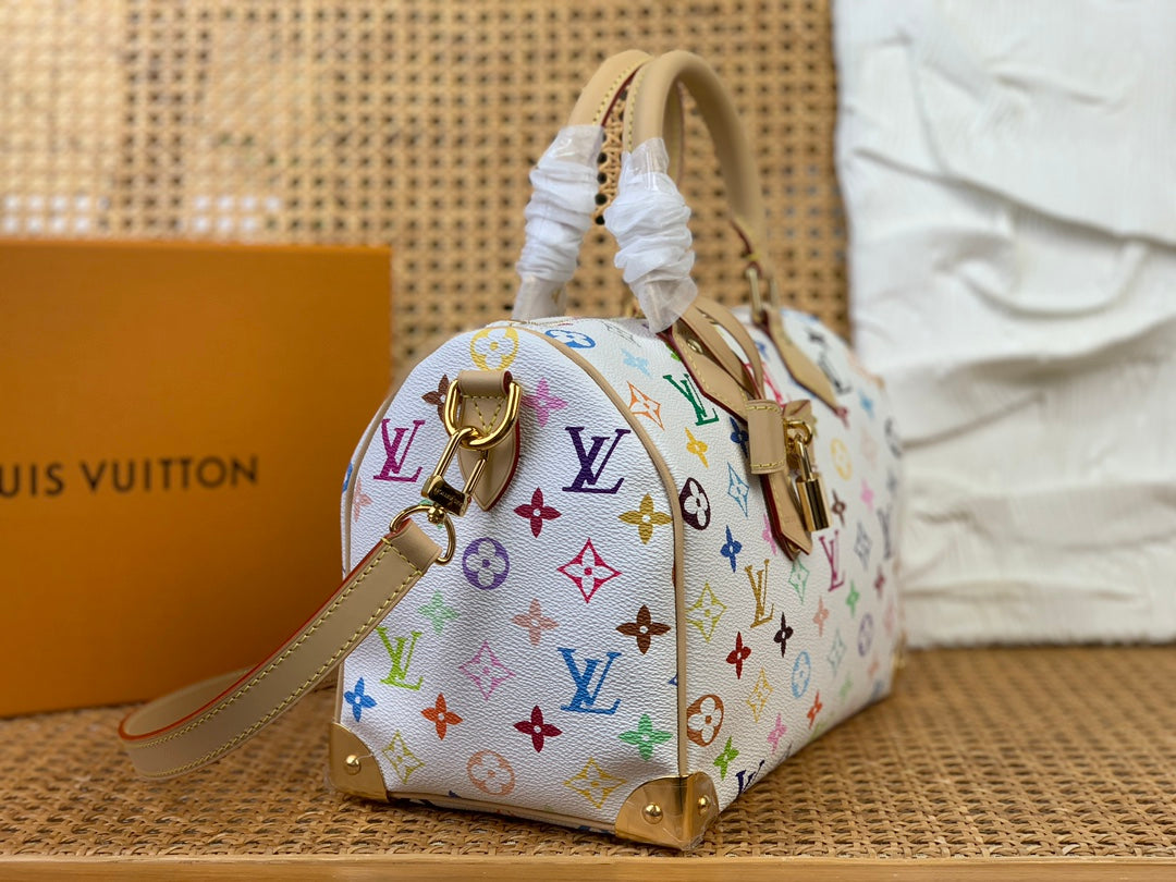 LV X TM SPEEDY BANDOULIERE 25CM TOILE MONOGRAMME MULTICOLORE BLANCHE