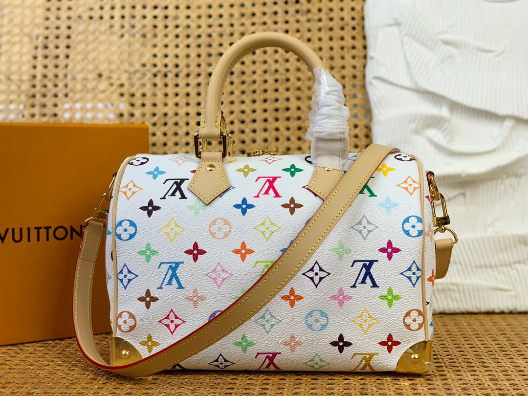 LV X TM SPEEDY BANDOULIERE 25CM TOILE MONOGRAMME MULTICOLORE BLANCHE
