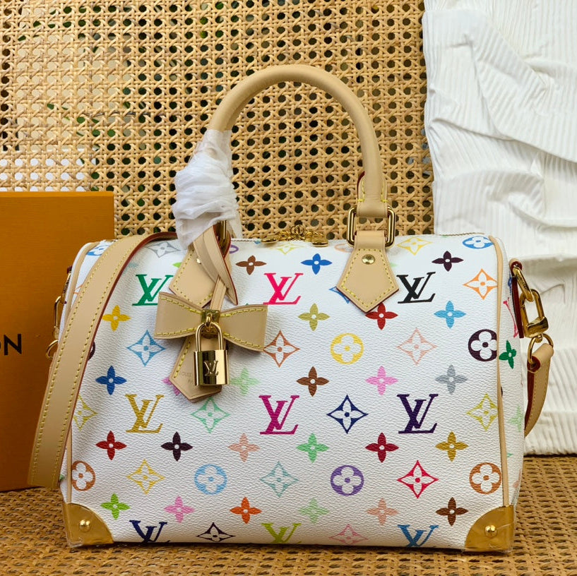 LV X TM SPEEDY BANDOULIERE 25CM TOILE MONOGRAMME MULTICOLORE BLANCHE