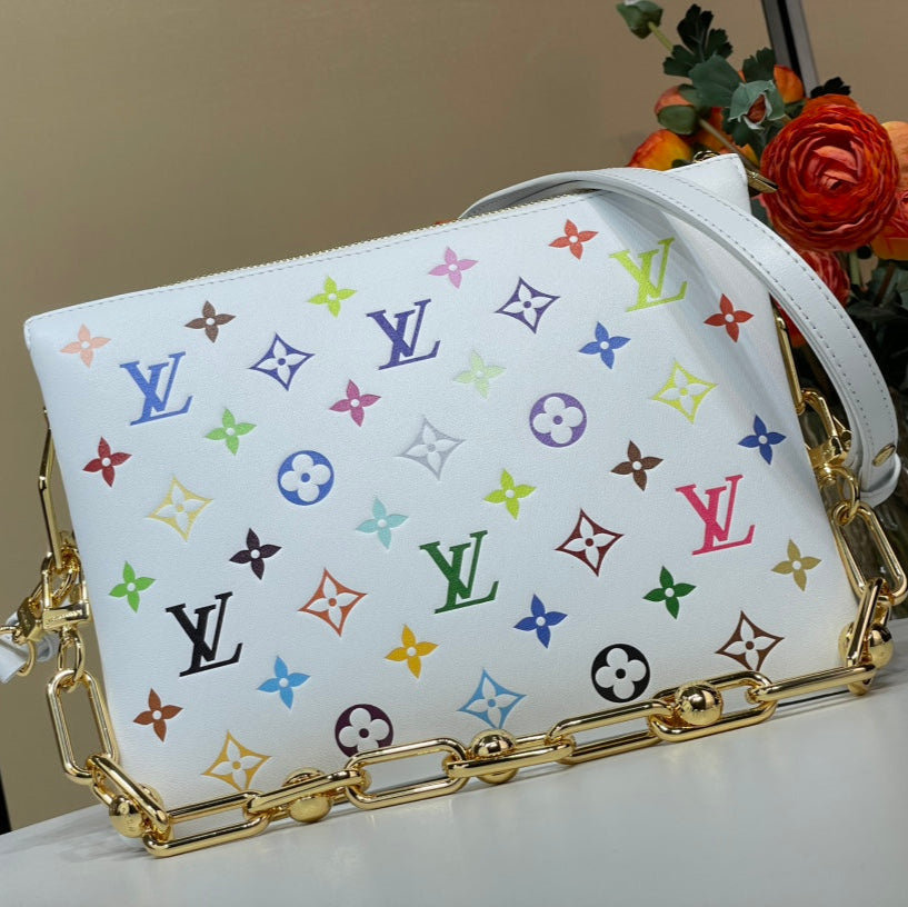 LV X TM COUSSIN BB 21CM BLANC MULTICOLORE MONOGRAMME-CUIR D'AGNEAU EN RELIEF