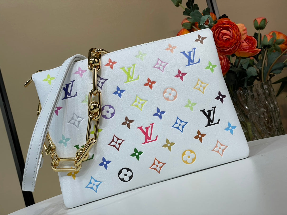 LV X TM COUSSIN BB 21CM BLANC MULTICOLORE MONOGRAMME-CUIR D'AGNEAU EN RELIEF