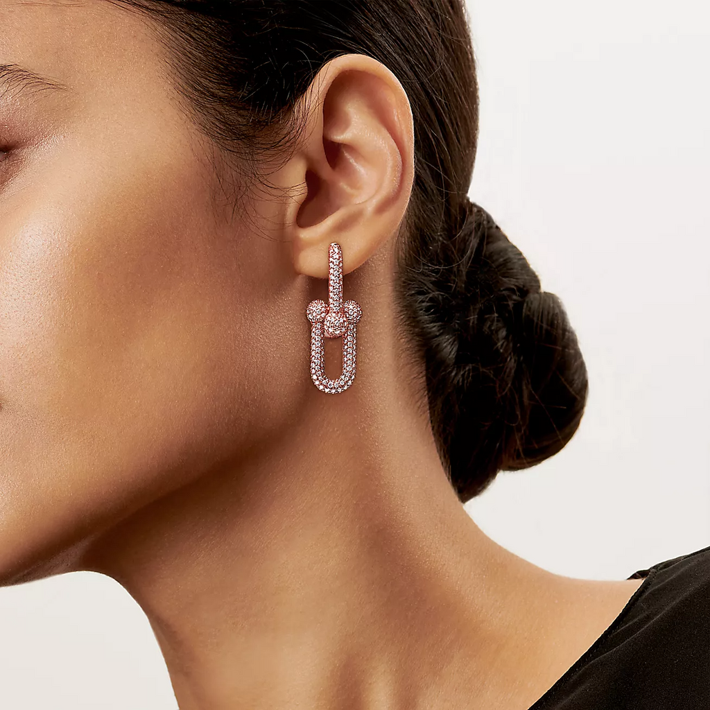 LARGE LINK EARRINGS ROSE GOLD WITH PAVED DIAMONDS