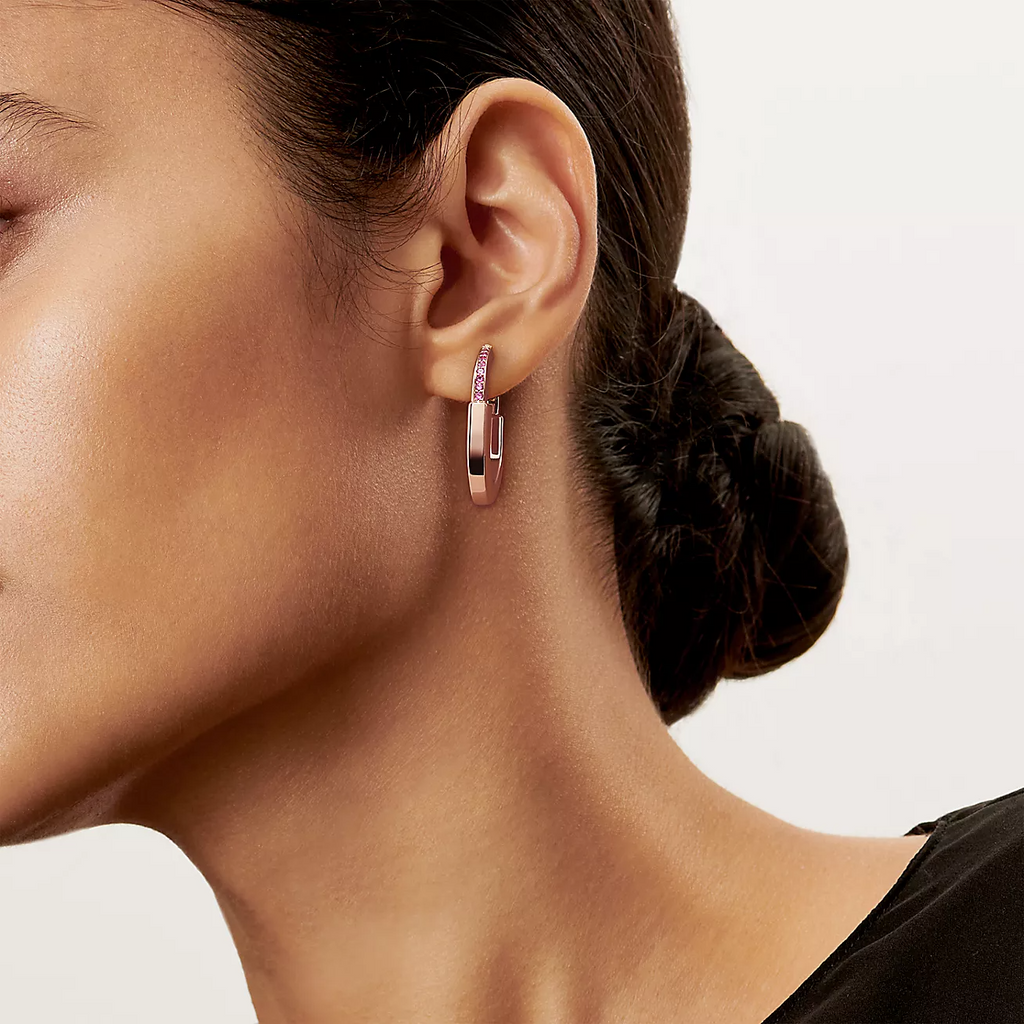 LOCK MEDIUM PINK DIAMOND ROSE GOLD EARRINGS