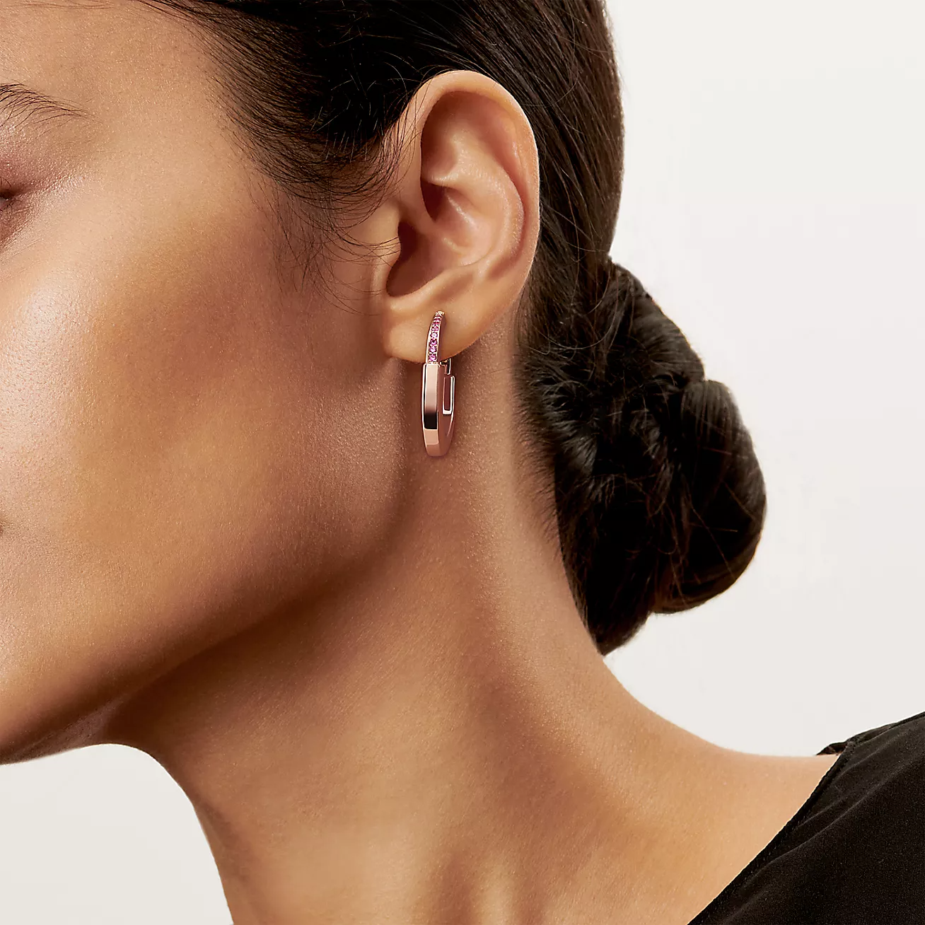 LOCK MEDIUM PINK DIAMOND ROSE GOLD EARRINGS