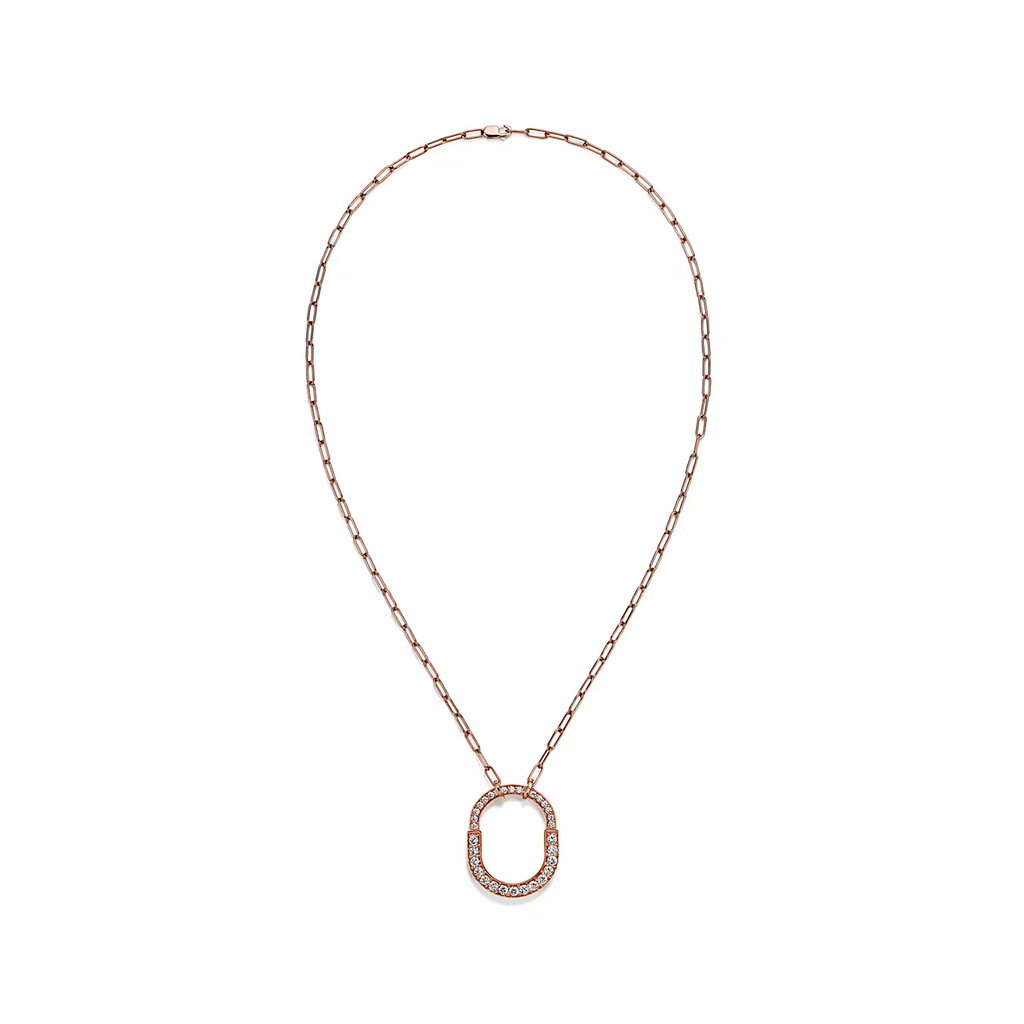 LOCK NECKLACE MEDIUM PENDANT ROSE GOLD PAVED DIAMONDS