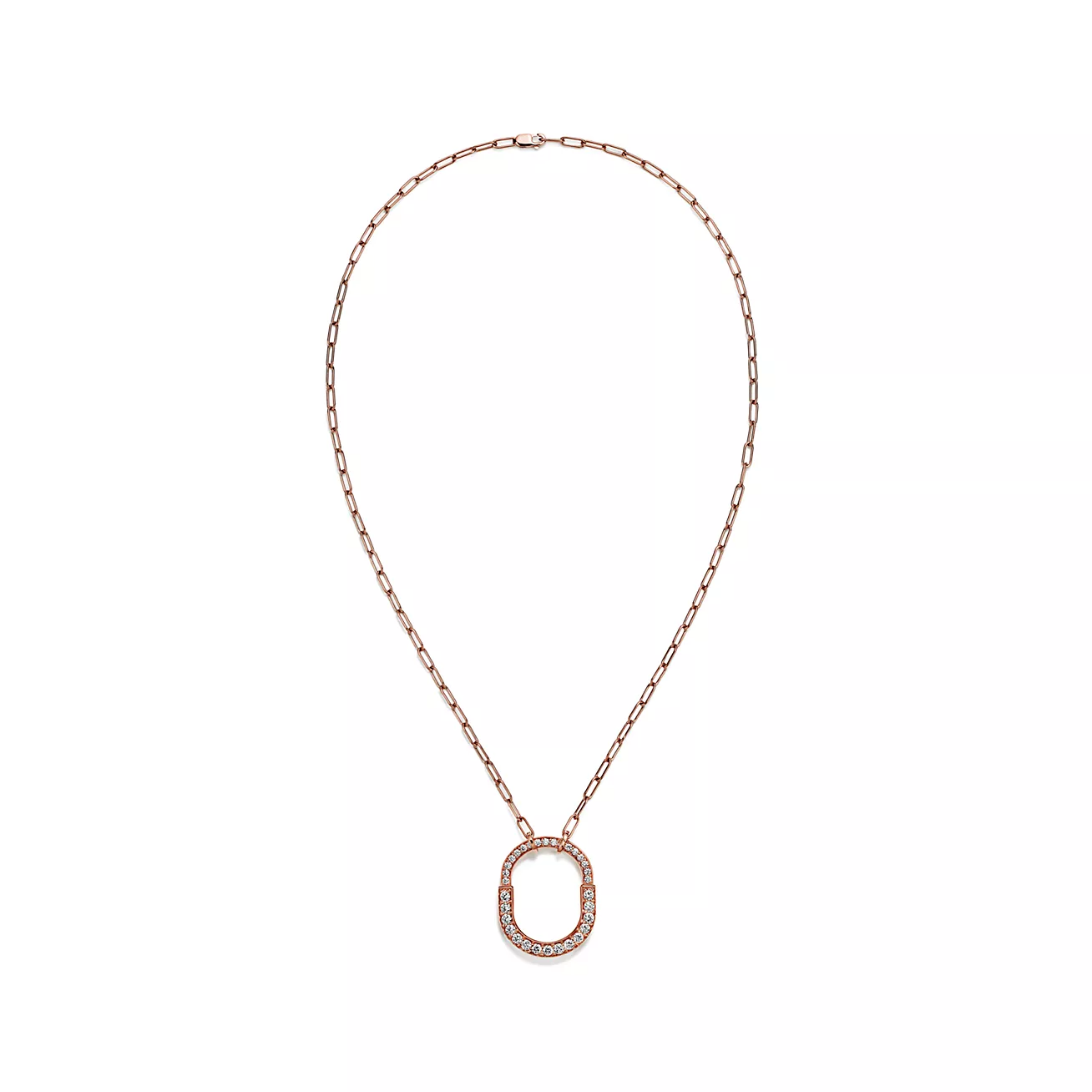 LOCK NECKLACE MEDIUM PENDANT ROSE GOLD PAVED DIAMONDS