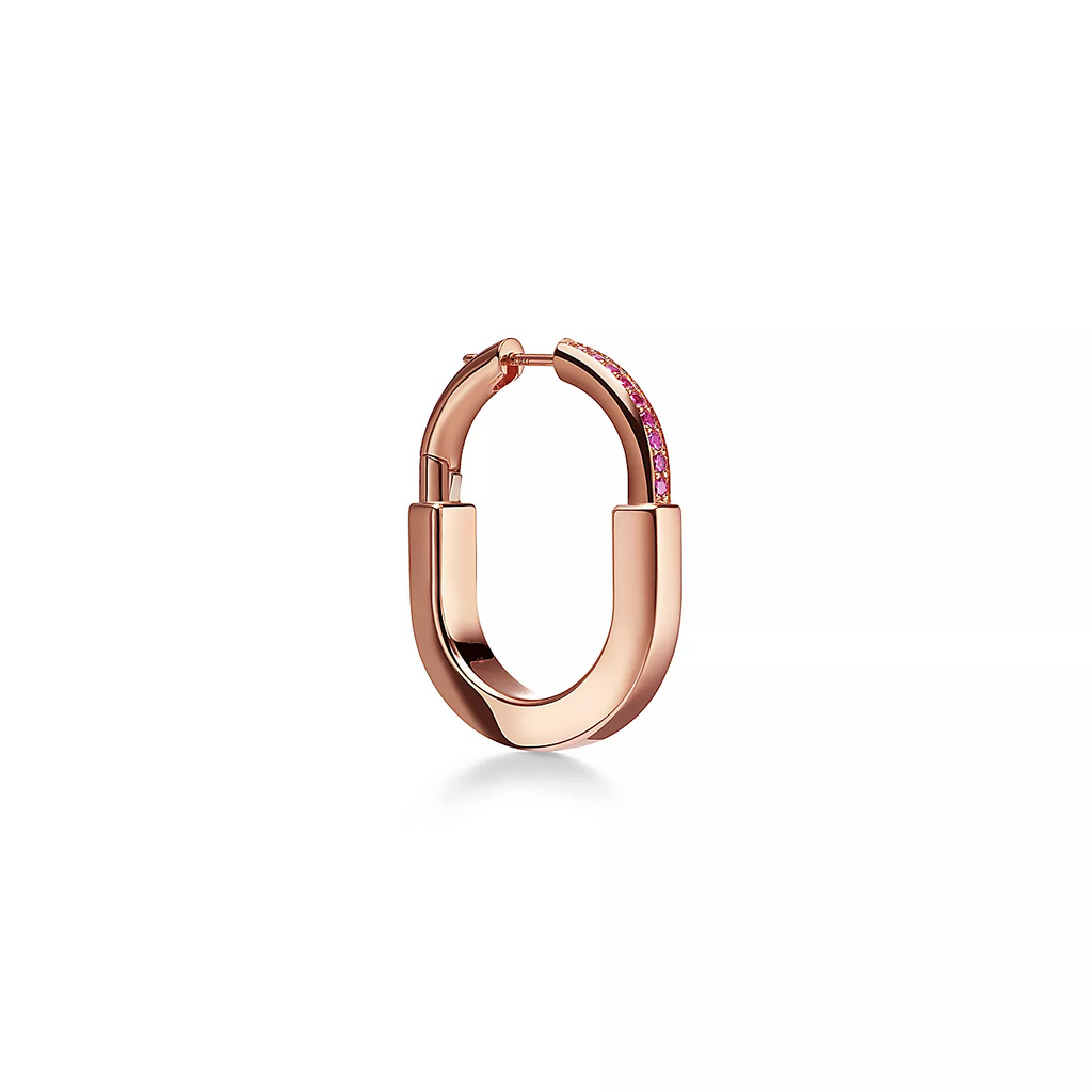 LOCK MEDIUM PINK DIAMOND ROSE GOLD EARRINGS