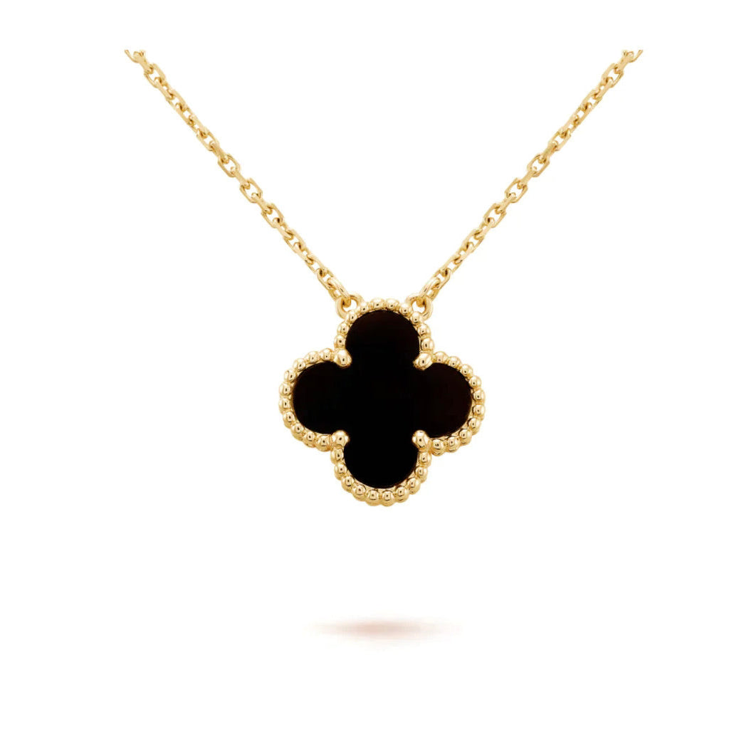 Collier Fleur Unique en Onyx Noir 15 MM Clover