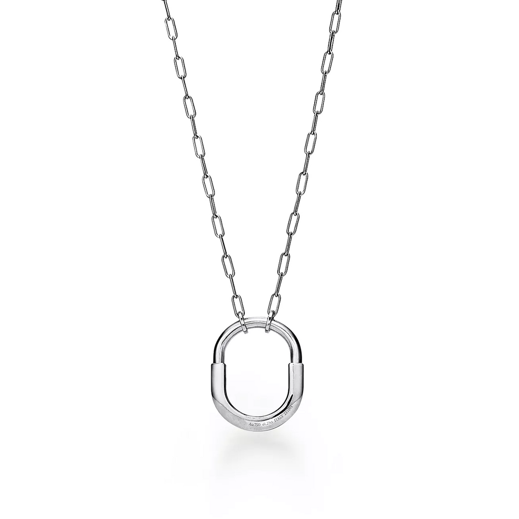 LOCK NECKLACE MEDIUM PENDANT SILVER PAVED DIAMONDS