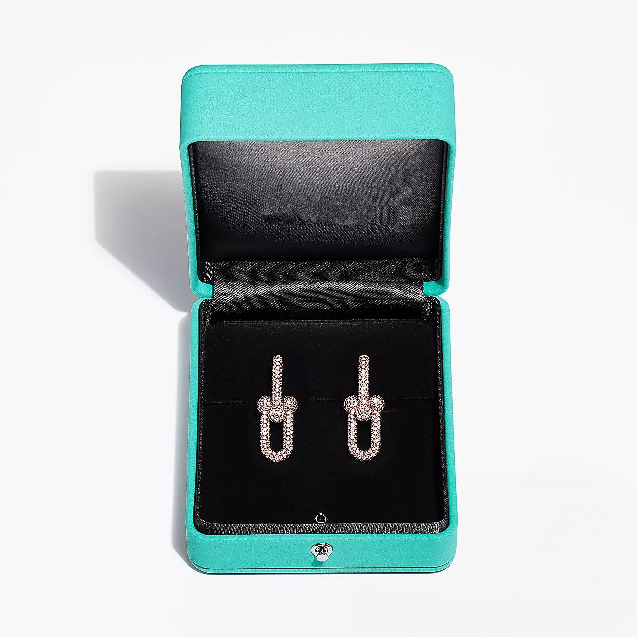 LARGE LINK EARRINGS ROSE GOLD WITH PAVED DIAMONDS