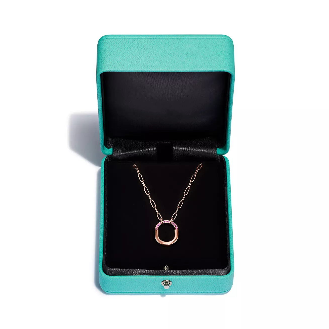 LOCK SMALL PENDANT PINK DIAMOND ROSE GOLD NECKLACE